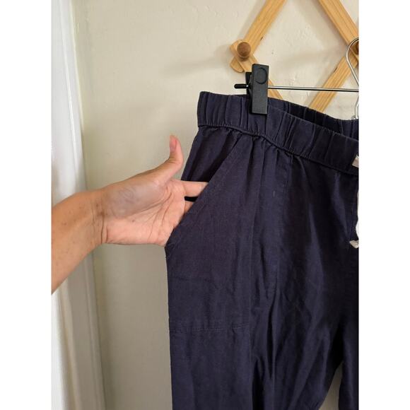 Roxy Pants Women's XL On The Seashore Cargo Navy Linen Blend Relaxed Fit - Picture 7 of 9